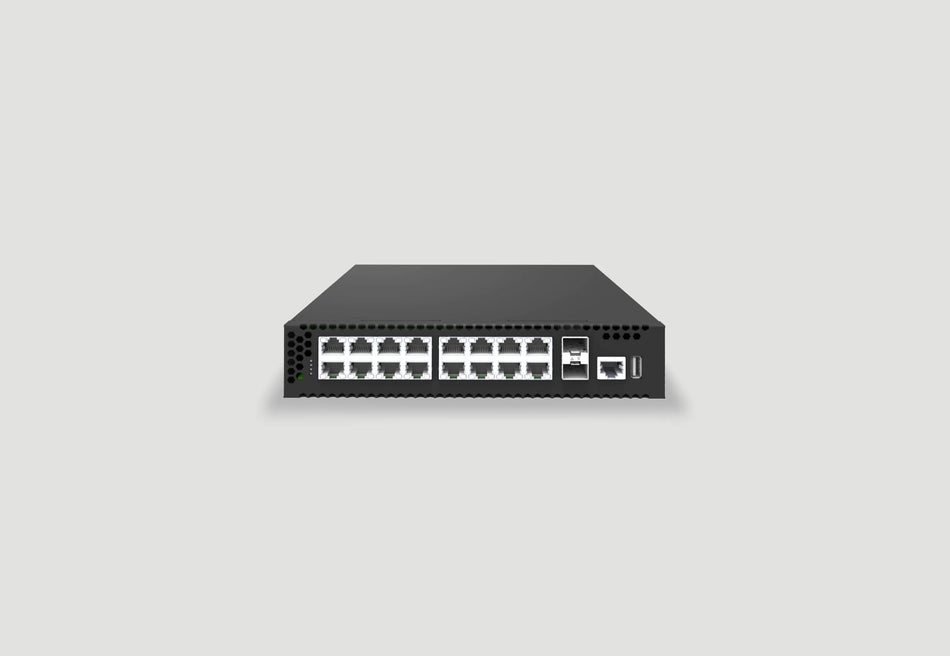 16-Port 1GbE RJ45, 2-Port 10Gb SFP+ Layer 3 PoE++ @150Watt Access Switch, MC-LAG/VXLAN Supported, Optinal OpenWrt DPU, PTP Class A